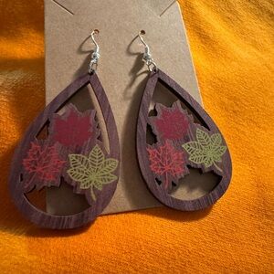 Festive Fall Wooden Leaf Earrings